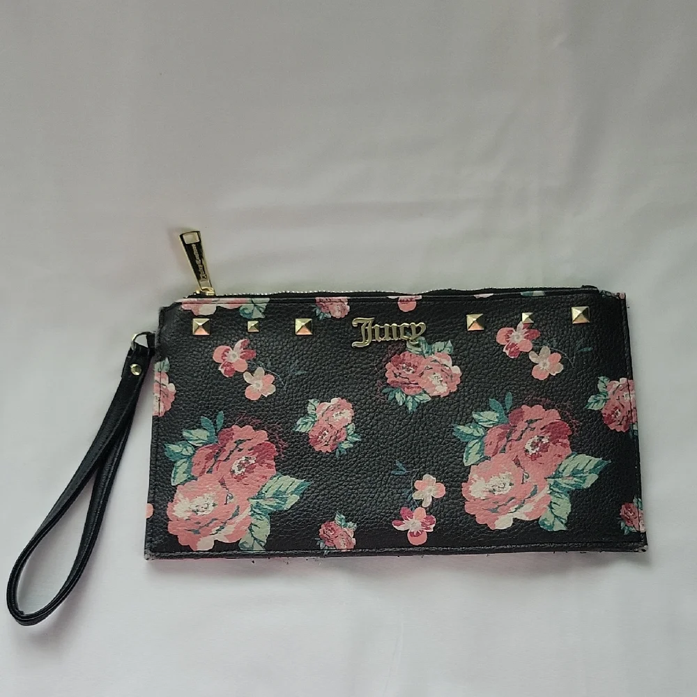 Juicy Couture Black and Pink Floral Clutch
